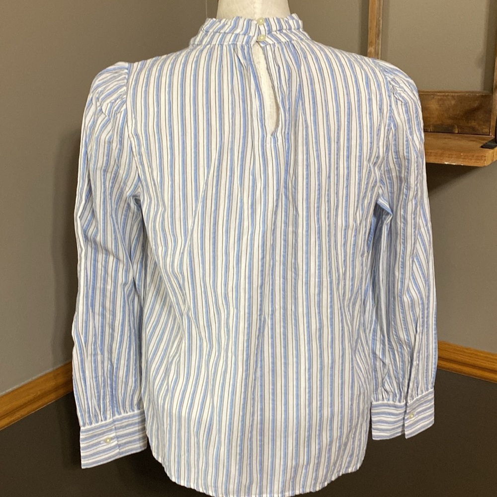 Loft mock neck blue white & black striped long sleeve top size Small - Picture 2 of 8